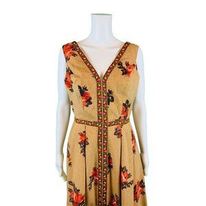 Vintage 70s Maxi Dress Womens Small Floral Rose Print V-neck Lanzillotti Boho